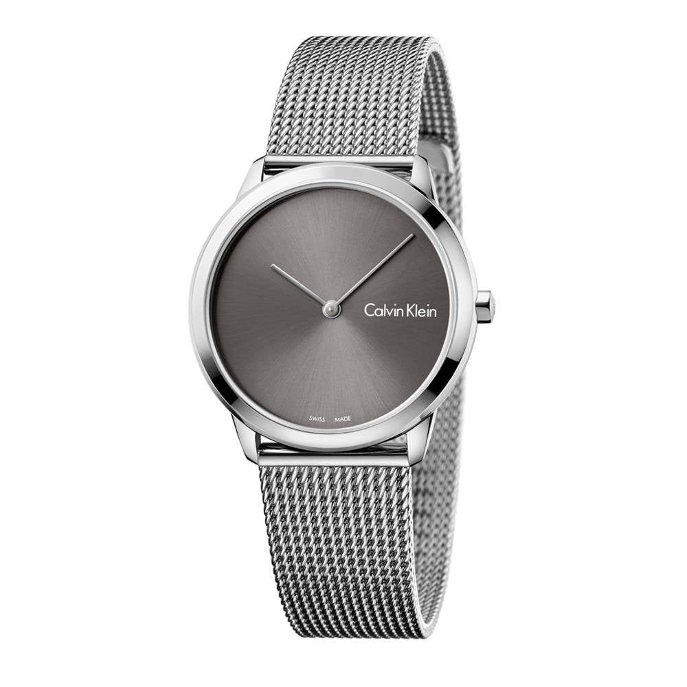 Calvin Klein Minimal Grey Dial Silver Mesh Bracelet Watch for Women - K3M221Y3