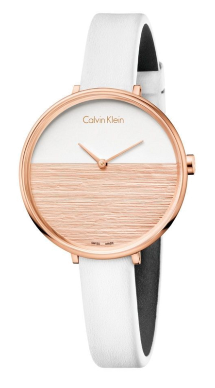 Calvin Klein Rise White Dial White Leather Strap Watch for Women - K7A236LH