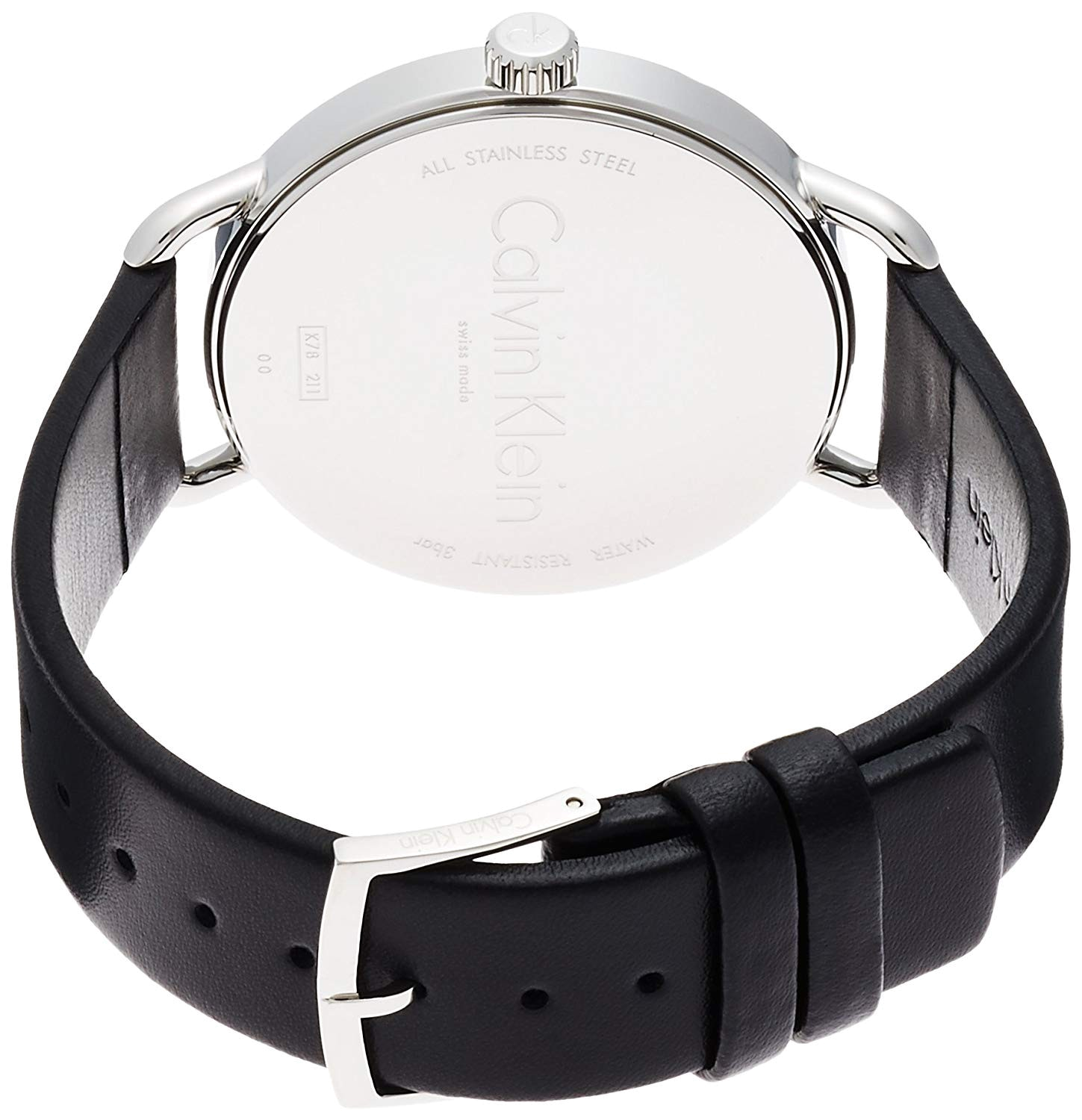 Calvin Klein Even Silver Black Leather Strap Watch for Women - K7B231C6