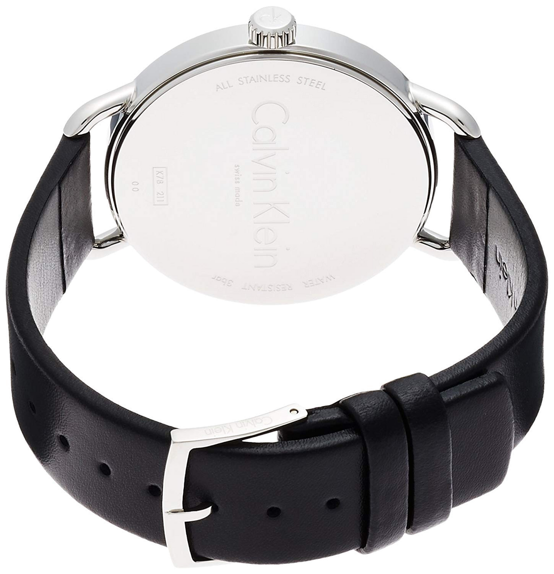 Calvin Klein Even Silver Black Leather Strap Watch for Women - K7B231C6