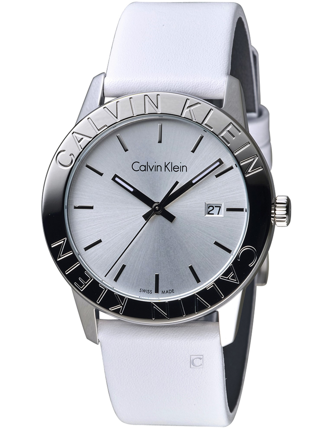 Calvin Klein Steady Silver Dial White Leather Strap Watch for Women - K7Q211L6