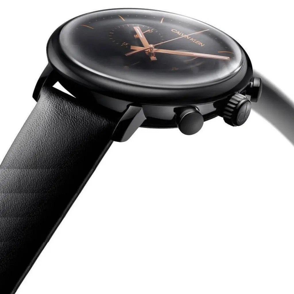 Calvin Klein High Noon Black Dial Black Leather Strap Watch for Men - K8M274CB