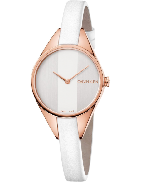 Calvin Klein Rebel White Grey Dial White Leather Strap Watch for Women - K8P236L6