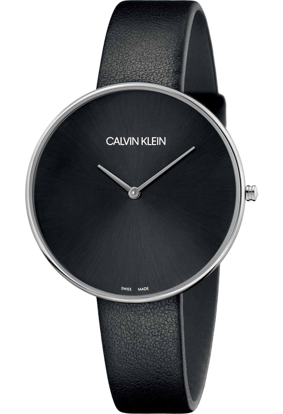Calvin Klein Full Moon Black Dial Black Leather Strap Watch for Women - K8Y231C1