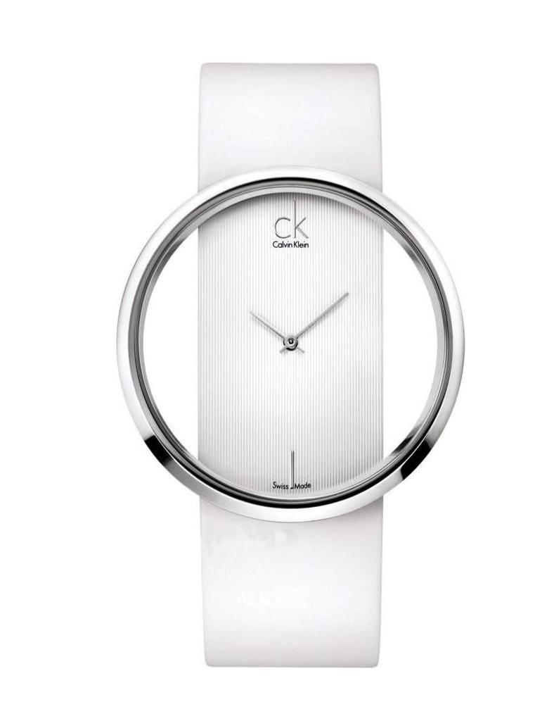 Calvin Klein Glam Transparent Dial White Leather Strap Watch for Women - K9423101