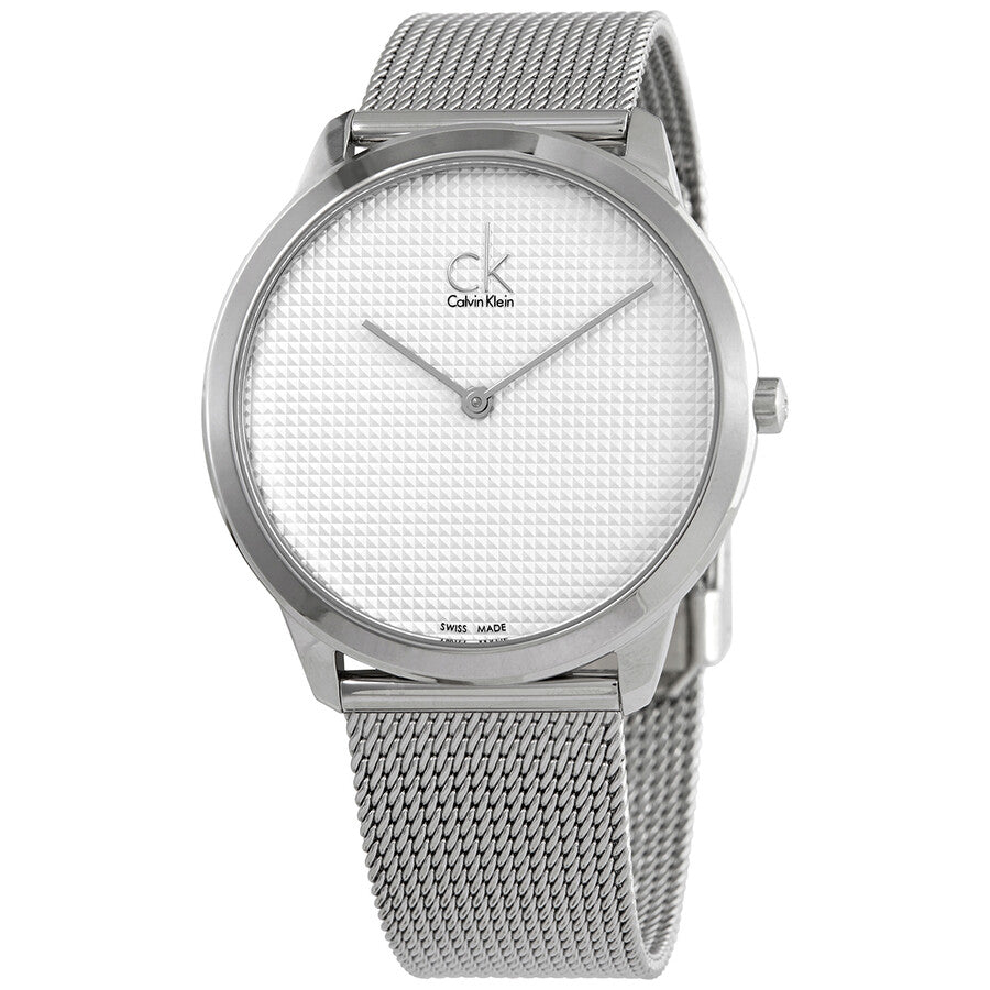 Calvin Klein Minimal White Dial Silver Mesh Bracelet Watch for Men - K3M2112Y