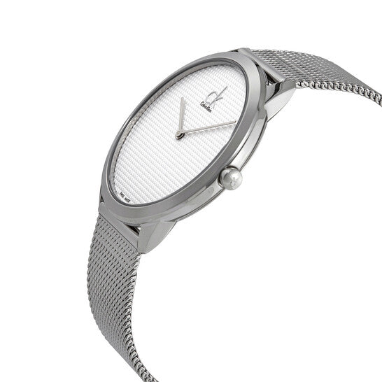 Calvin Klein Minimal White Dial Silver Mesh Bracelet Watch for Men - K3M2112Y