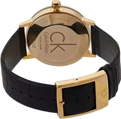 Calvin Klein Post Minimal Gold Dial Black Leather Strap Watch For Men - K7621501