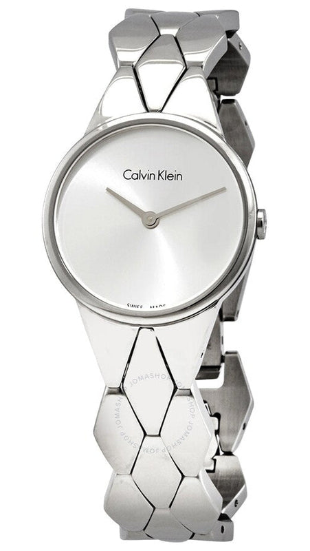 Calvin Klein Snake Silver Dial Silver Steel Strap Watch For Women - K6E23146