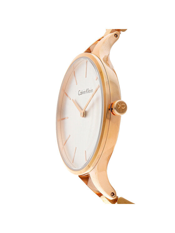 Calvin Klein Graphic Silver Dial Rose Gold Steel Strap Watch for Women - K7E23646