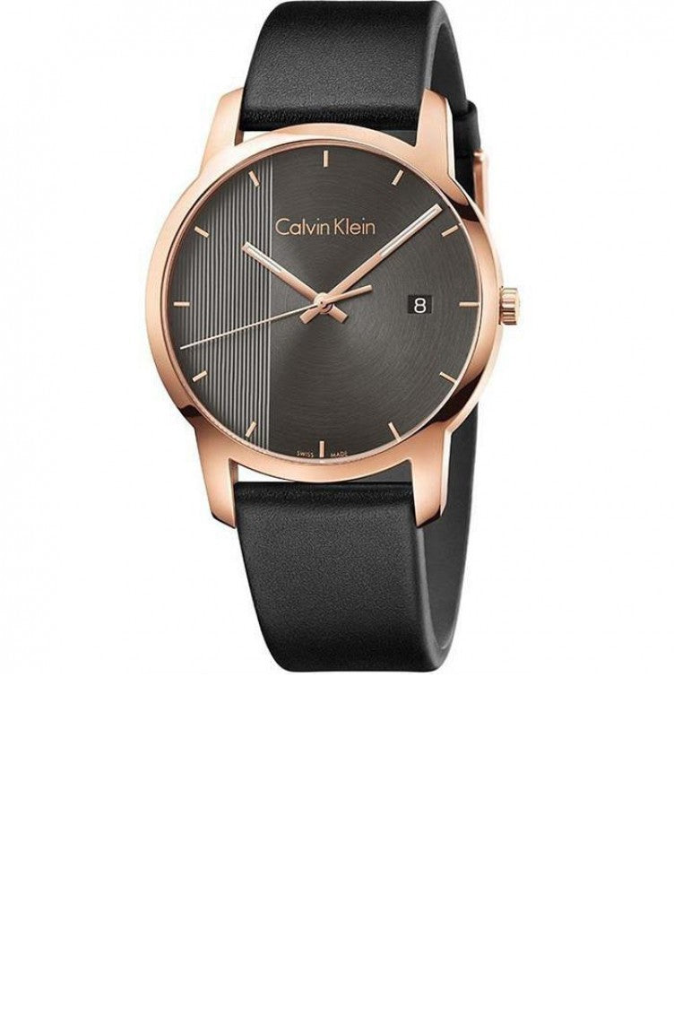 Calvin Klein City Quartz Grey Dial Black Leather Strap Watch for Men - K2G2G6C3