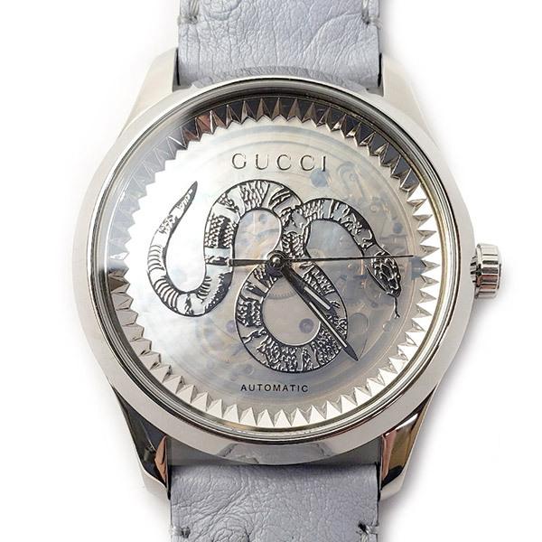 Gucci G Timeless Automatic Mother of Pearl Dial Blue Leather Strap Watch For Women - YA1264113