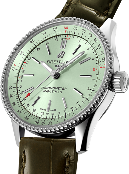 Breitling Navitimer Automatic 35 Green Dial Green Leather Strap Watch for Women - A17395361L1P1