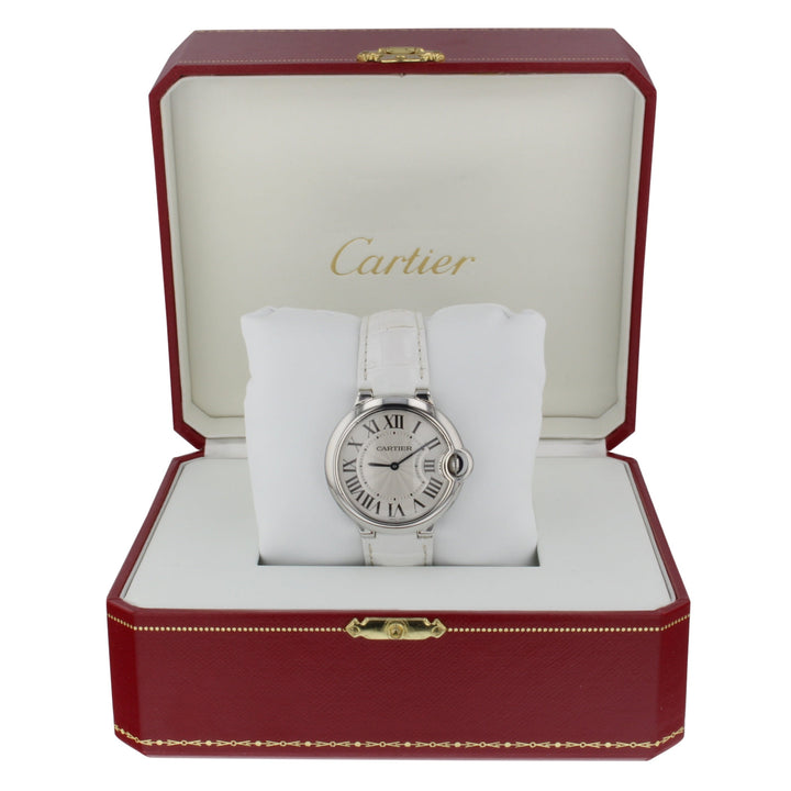 Cartier Ballon Bleu de Cartier Silver Dial White Leather Strap Watch for Women - W6920087