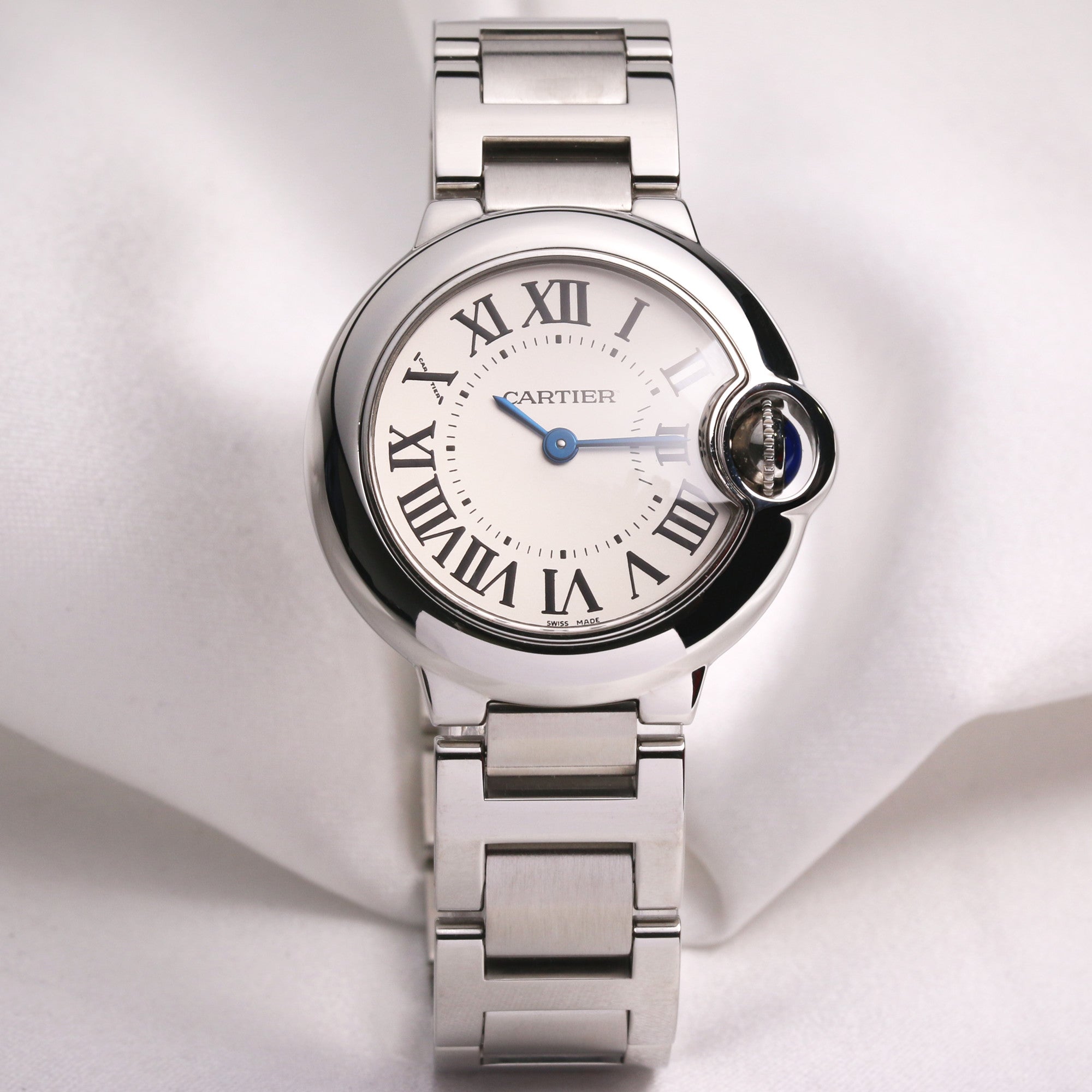 Cartier Ballon Bleu De Cartier White Dial Silver Steel Strap Watch for Women - W69010Z4