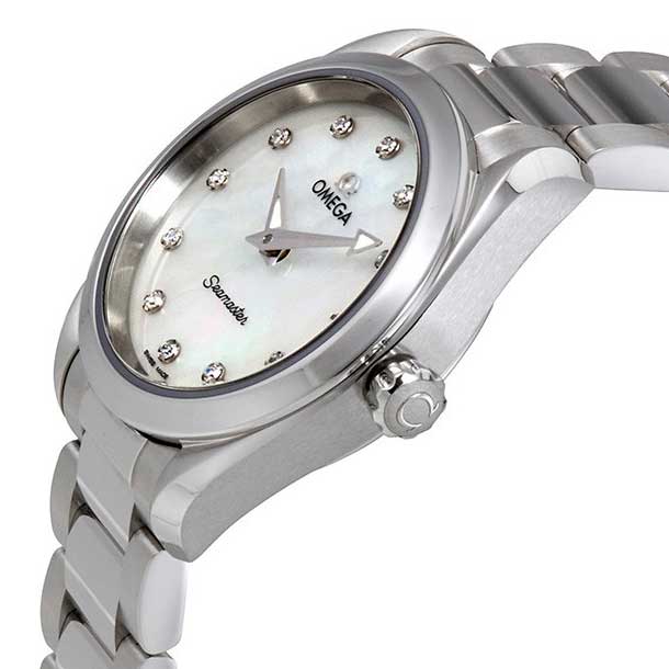 Omega Seamaster Aqua Terra Quartz Diamonds Mother of Pearl Dial Silver Steel Strap Watch for Women - 220.10.28.60.55.001