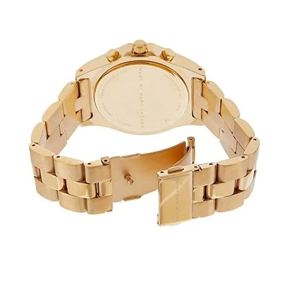 Marc Jacobs Blade Chronograph White Dial Gold Steel Strap Watch for Women - MBM3081