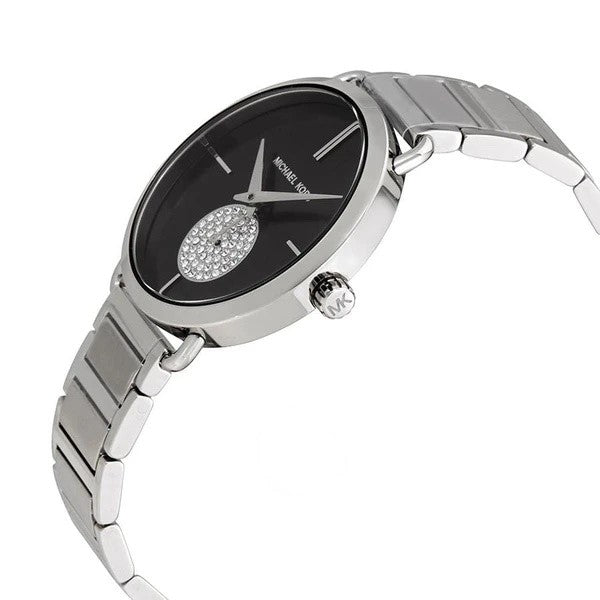 Michael Kors Portia Black Dial Silver Steel Strap Watch for Women - MK3638