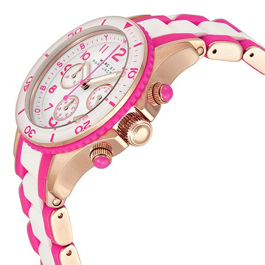 Marc Jacobs Rock Chronograph White Dial Two Tone Silicone Strap Watch for Women - MBM2593