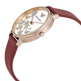 Emporio Armani Kappa Classic Quartz Silver Dial Red Leather Strap Watch For Women - AR11114