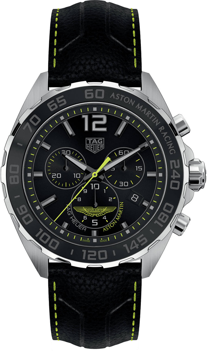 Tag Heuer Formula 1 Aston Martin Black Dial Black Leather Strap Watch for Men - CAZ101P.FC8245