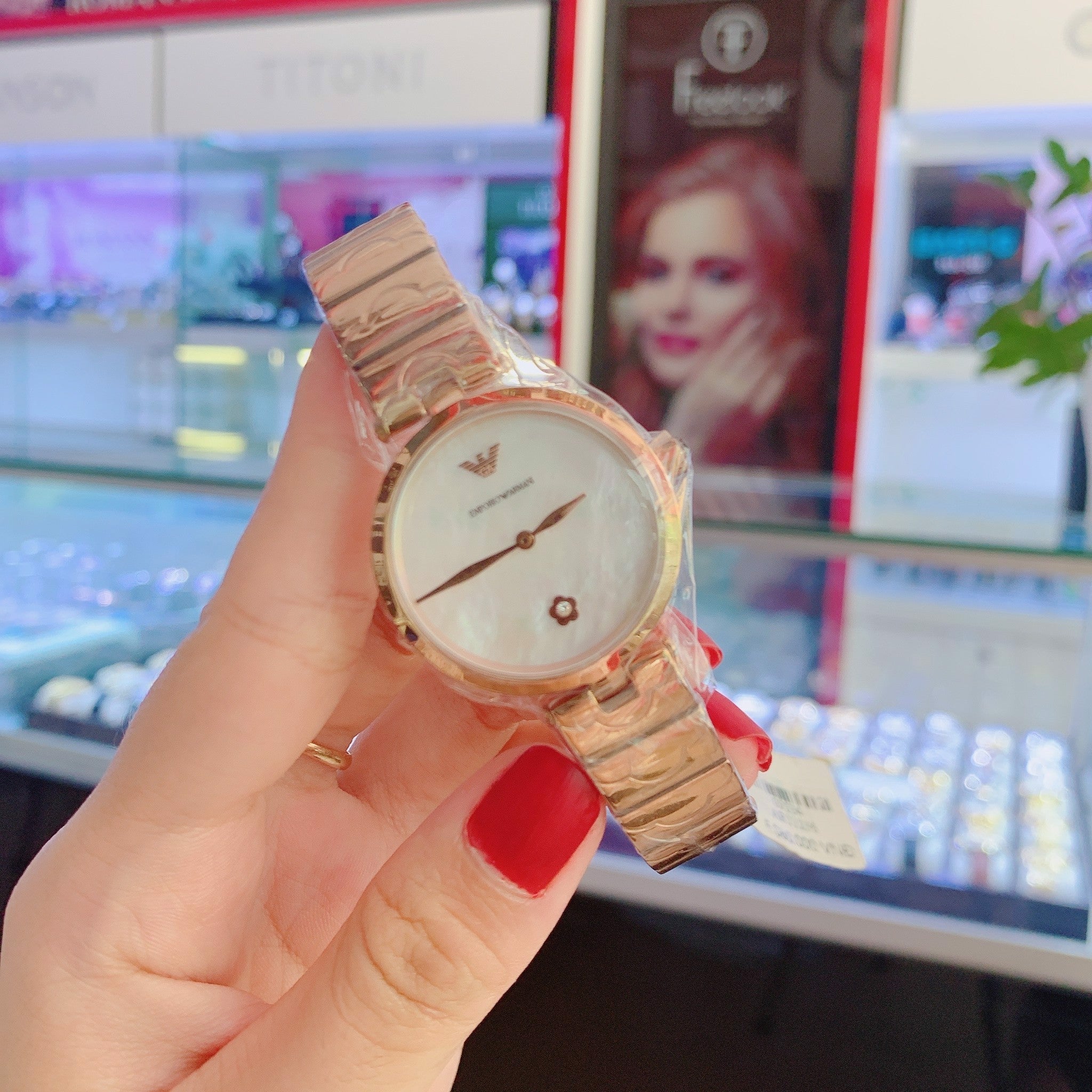 Emporio Armani Arianna White Mother of Pearl Dial Rose Gold Steel Strap Watch For Women - AR11236