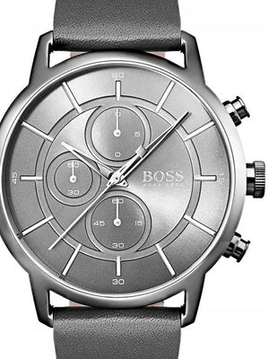 Hugo Boss Architectural Grey Dial Grey Leather Strap Watch for Men - 1513570