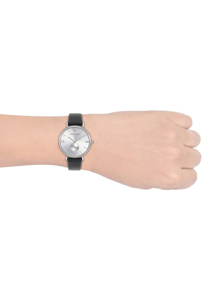 Emporio Armani Kappa White Mother of Pearl Dial Black Leather Strap Watch For Women - AR2509