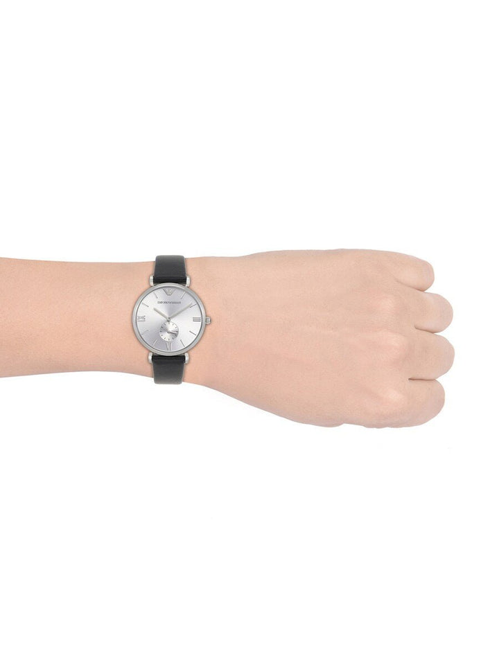 Emporio Armani Kappa White Mother of Pearl Dial Black Leather Strap Watch For Women - AR2509