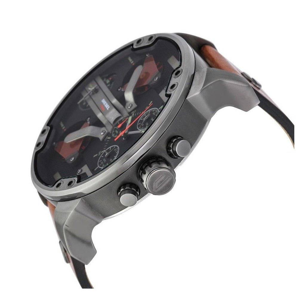 Diesel Mr Daddy 2.0 Chronograph Black Dial Brown Leather Strap Watch For Men - DZ7332