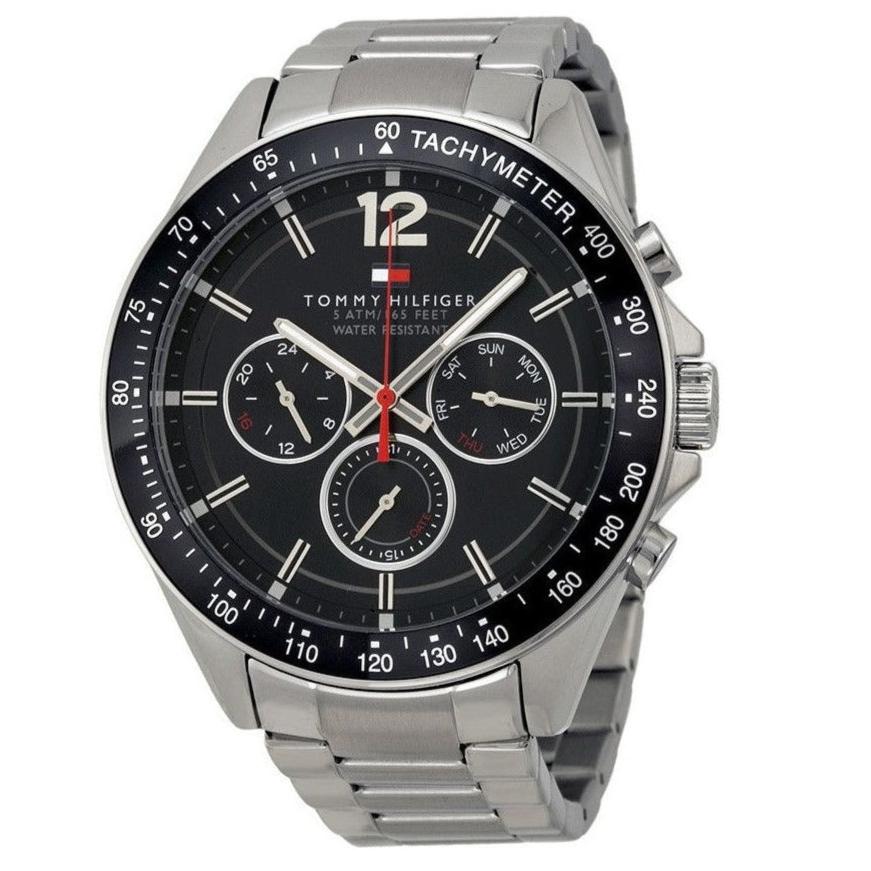 Tommy Hilfiger Luke Chronograph Black Dial Silver Steel Strap Watch for Men - 1791104