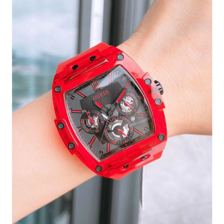 Guess Phoenix Multifunction Black Dial Red Rubber Strap Watch for Men - GW0203G5