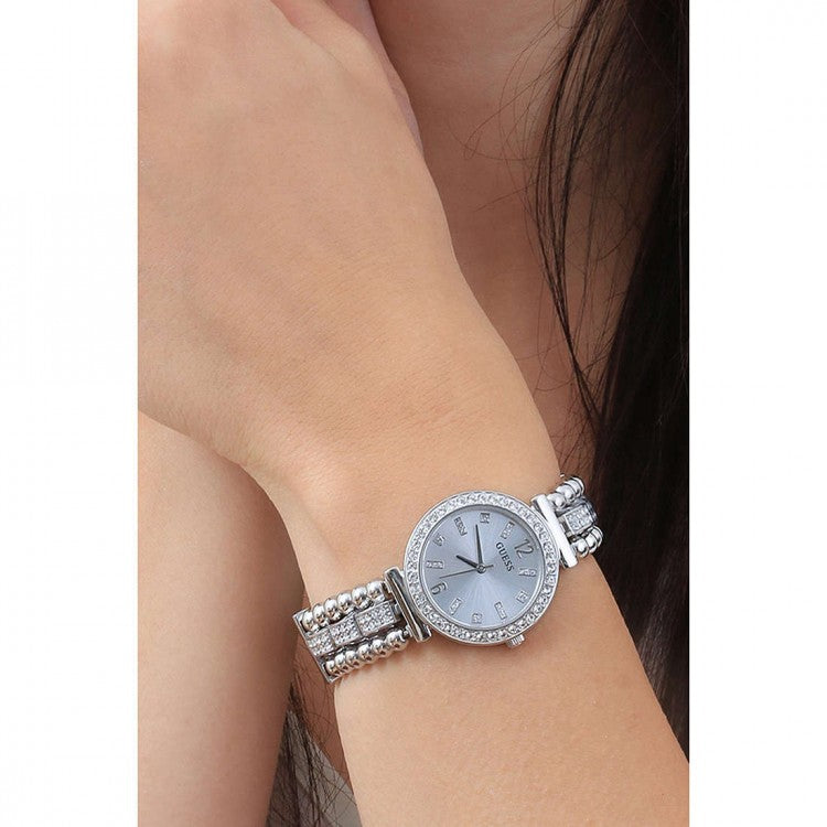 Guess Gala Diamonds Silver Dial Silver Steel Strap Watch for Women - GW0401L1
