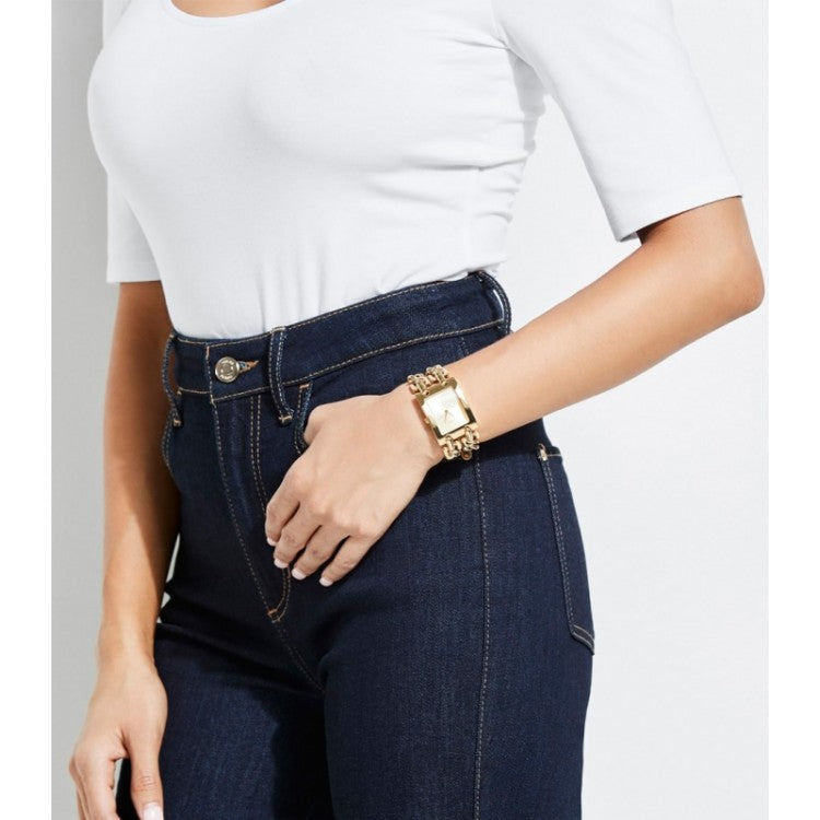 Guess Mod Heavy Metal Gold Dial Gold Steel Strap Watch For Women - W1117L2