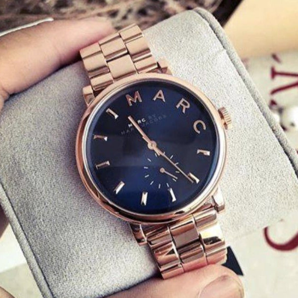 Marc Jacobs Baker Blue Dial Rose Gold Steel Strap Watch for Women - MBM3330