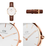 Daniel Wellington Classic Bristol White Dial Brown Leather Strap Watch For Women - DW00100039