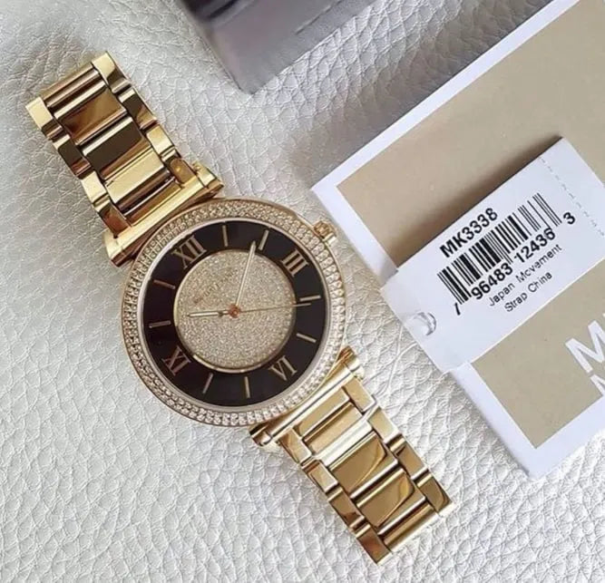 Michael Kors Catlin Black Dial Rose Gold Steel Strap Watch for Women - MK3339