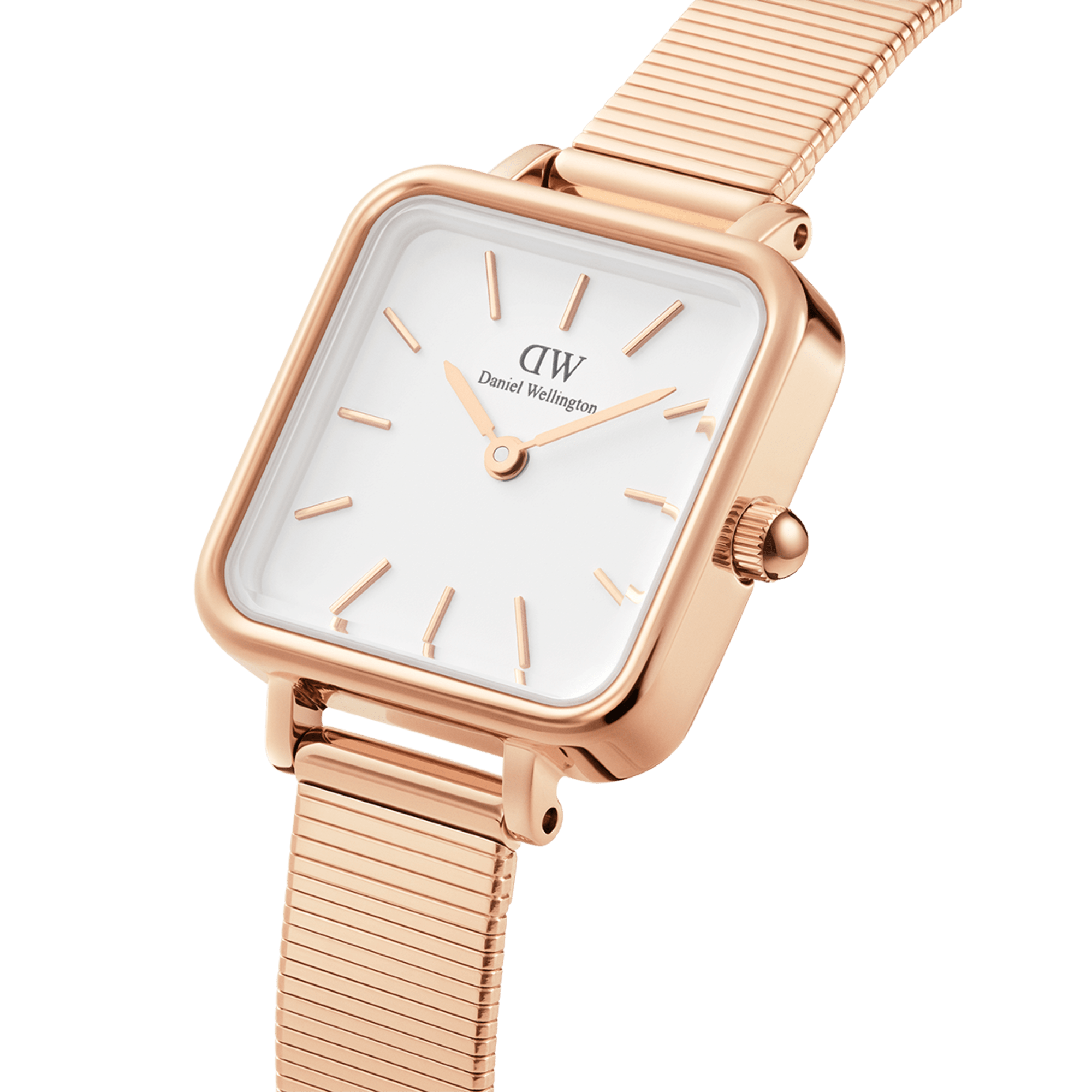 Daniel Wellington Quadro Studio White Dial Rose Gold Mesh Strap Watch For Women - DW00100517