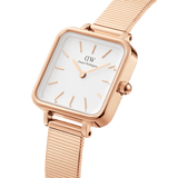 Daniel Wellington Quadro Studio White Dial Rose Gold Mesh Strap Watch For Women - DW00100517