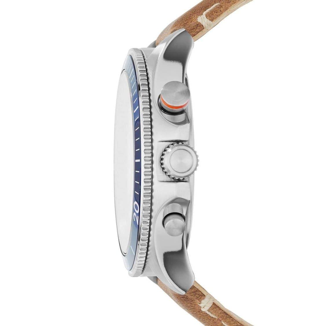 Fossil Bowman Chronograph Blue Dial Brown Leather Strap Watch for Men - FS5602