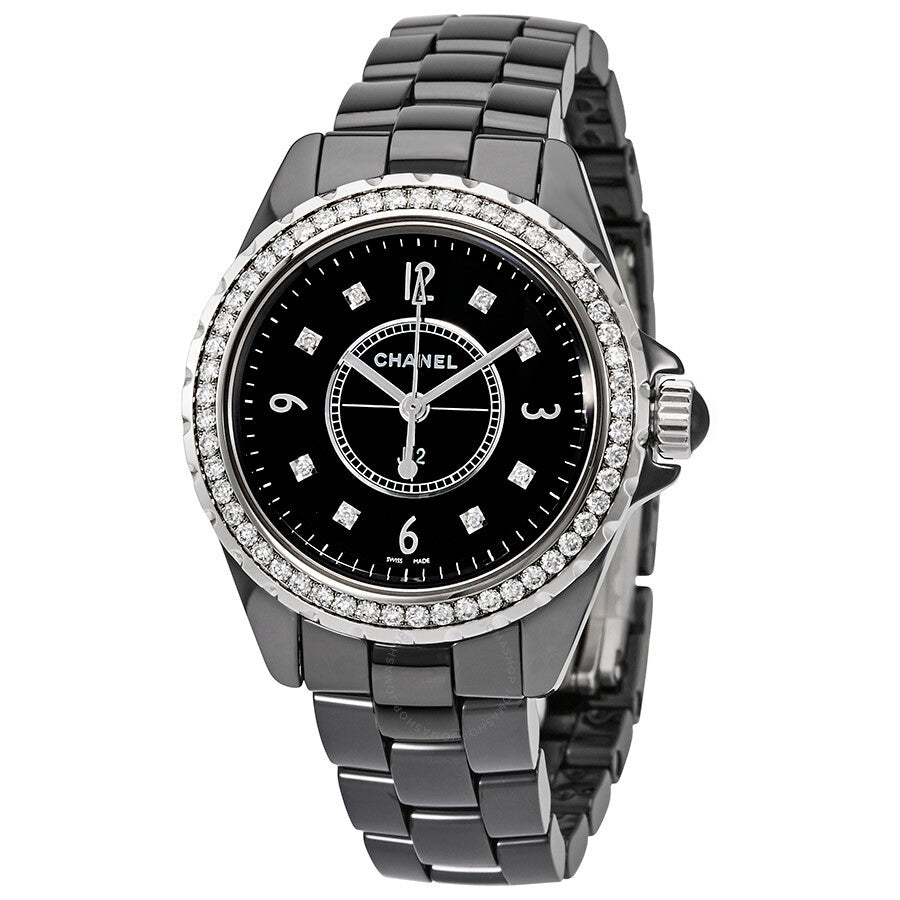 Chanel J12 Diamonds Ceramic Black Dial Black Steel Strap Watch for Women - J12 H3108