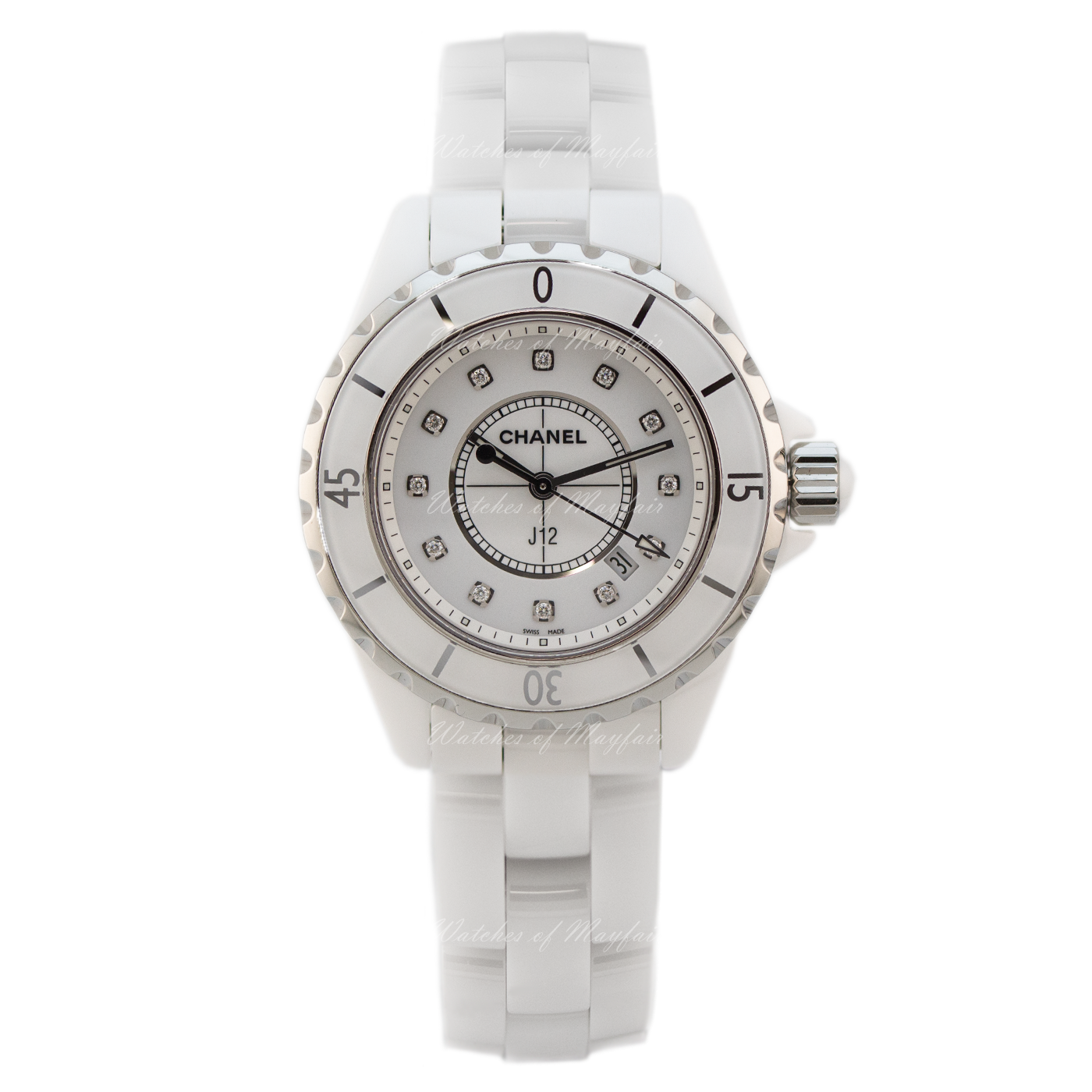 Chanel J12 Diamonds Ceramic White Dial White Steel Strap Watch for Women - J12 H1628