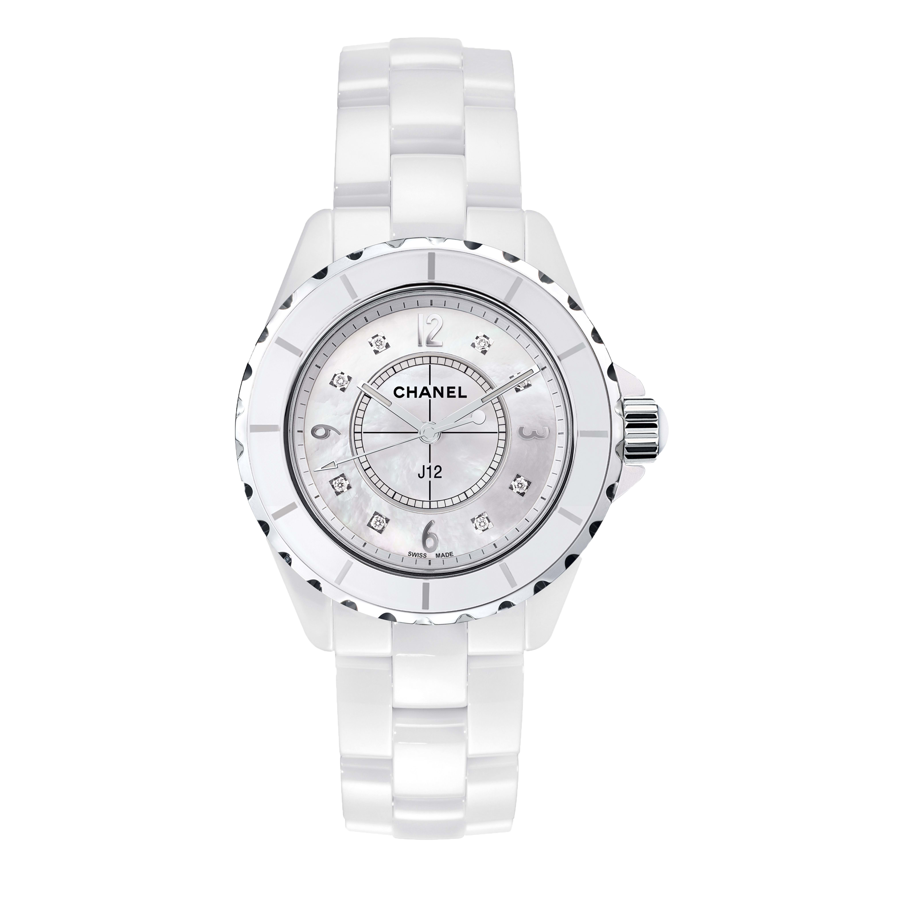 Chanel J12 Diamonds Quartz Ceramic White Dial White Steel Strap Watch for Women - J12 H2422