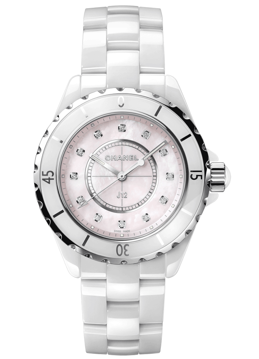 Chanel J12 Quartz Diamonds Pink Dial White Steel Strap Watch for Women - J12 H5513