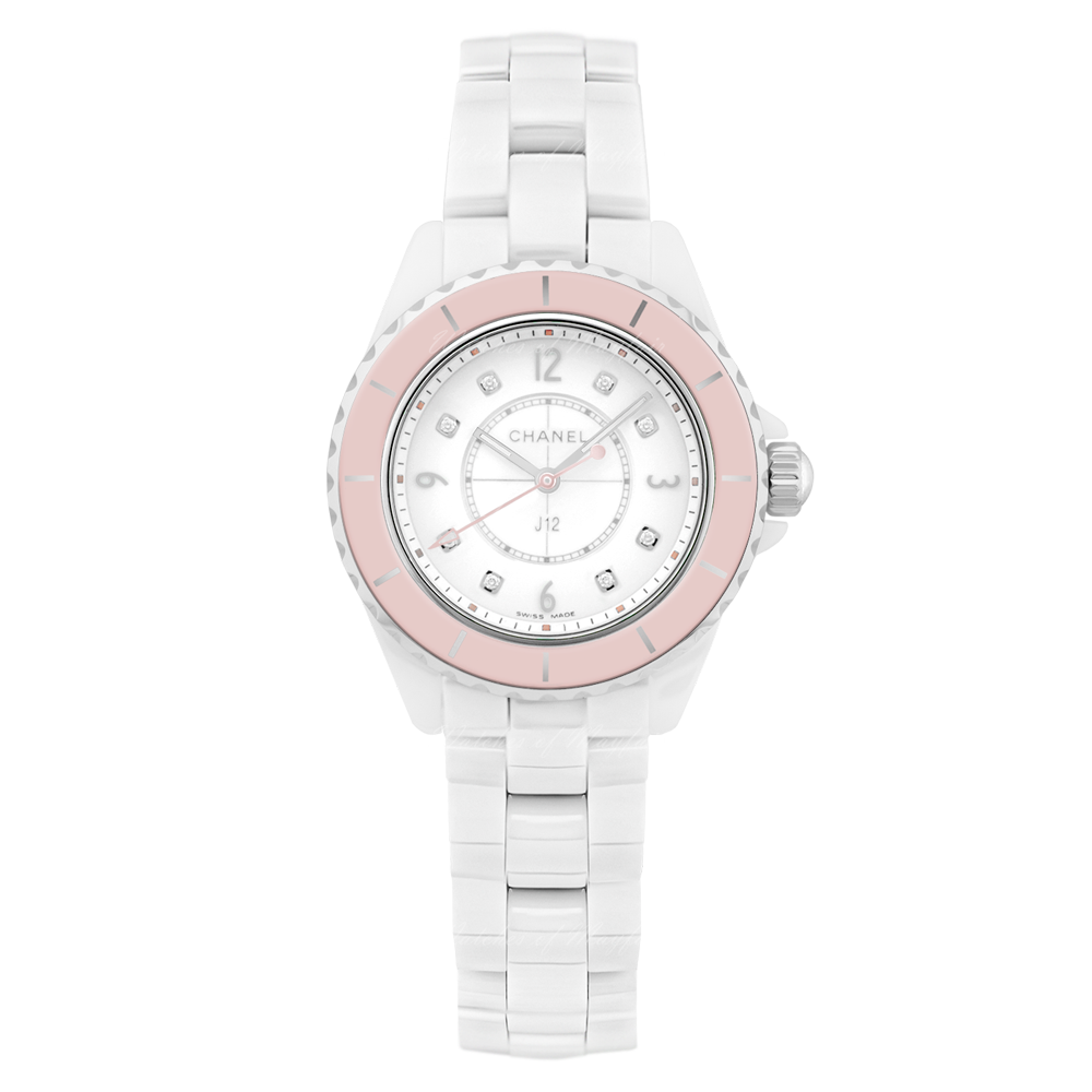 Chanel J12 Quartz Diamonds Ceramic White Dial White Steel Strap Watch for Women - J12 H4466