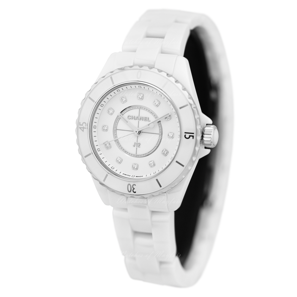 Chanel J12 Quartz Diamonds White Dial White Steel Strap Watch for Women - J12 H5703