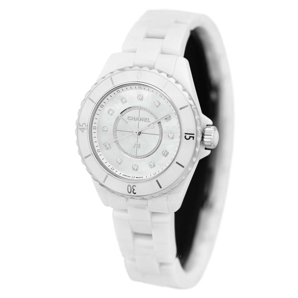 Chanel J12 Diamonds Mother of Pearl White Dial White Steel Strap Watch for Women - J12 H5704