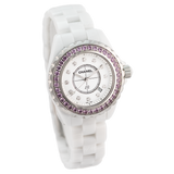 Chanel J12 Sapphire Bezel Ceramic White Dial White Steel Strap Watch for Women - J12 H2010