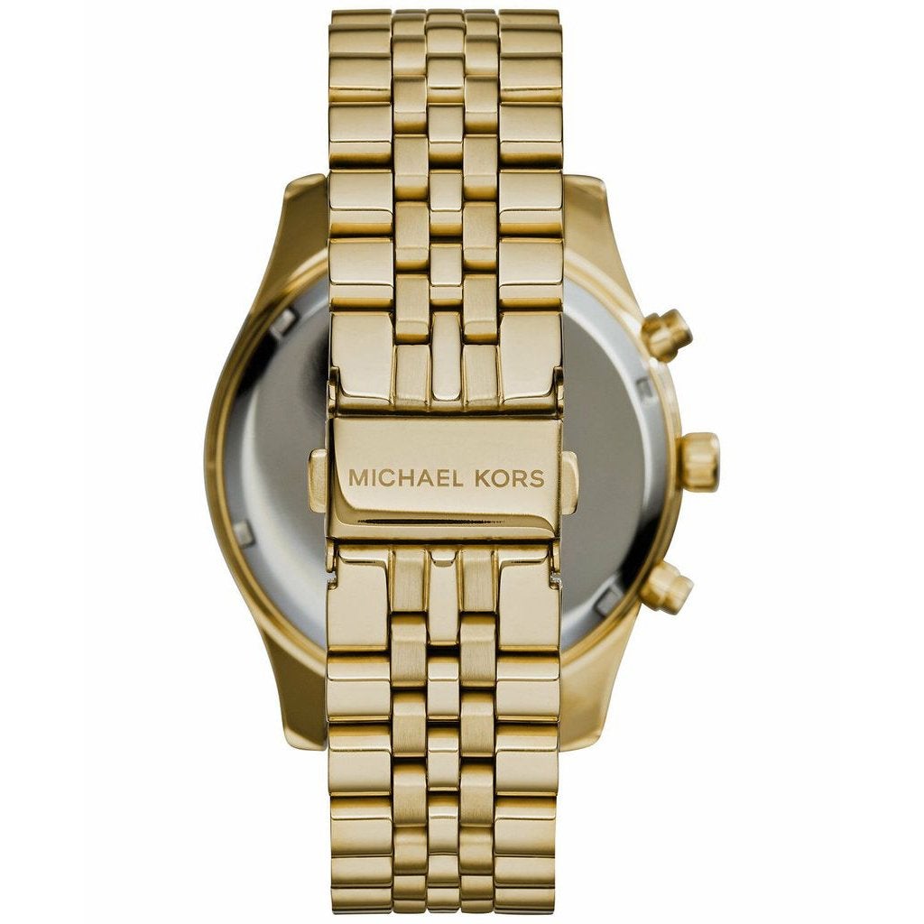 Michael Kors Lexington Chronograph Black Dial Gold Steel Strap Watch for Men - MK8286