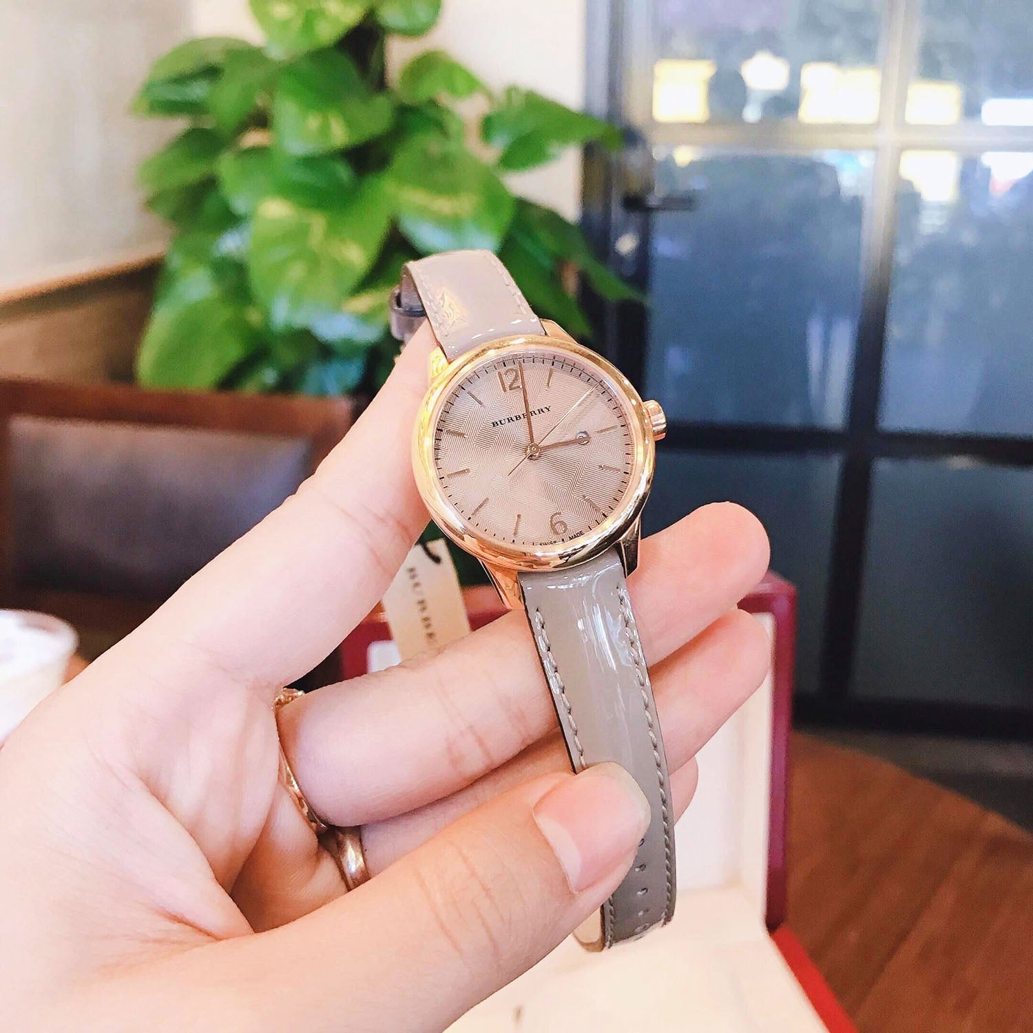 Burberry The Classic Quartz Grey Dial Grey Leather Strap Watch For Women - BU10119